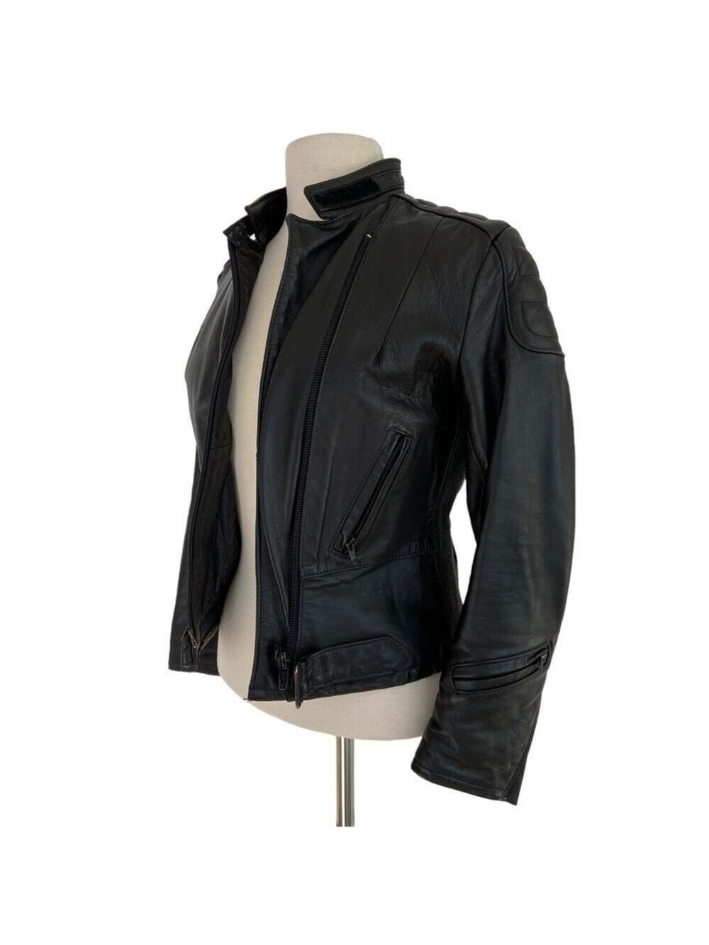 Taurus by Drospo biker leather jacket woman padded secure safe padded crop small